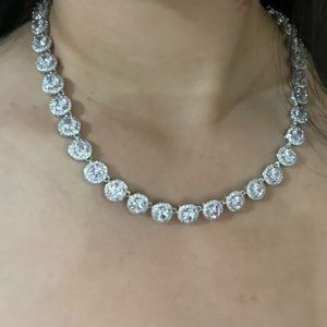 20cttw Diamond tennis necklace earring jewelry set Cz bling evening luxury silve
